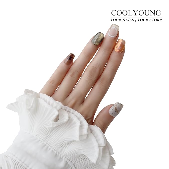 Handmade Press On Nails Short Reusable Nails Cats Eye Hand Made Acrylic Press On Nails Ladies Gifts COOLYOUNG Handmade Nails, 10 PCS, Size L