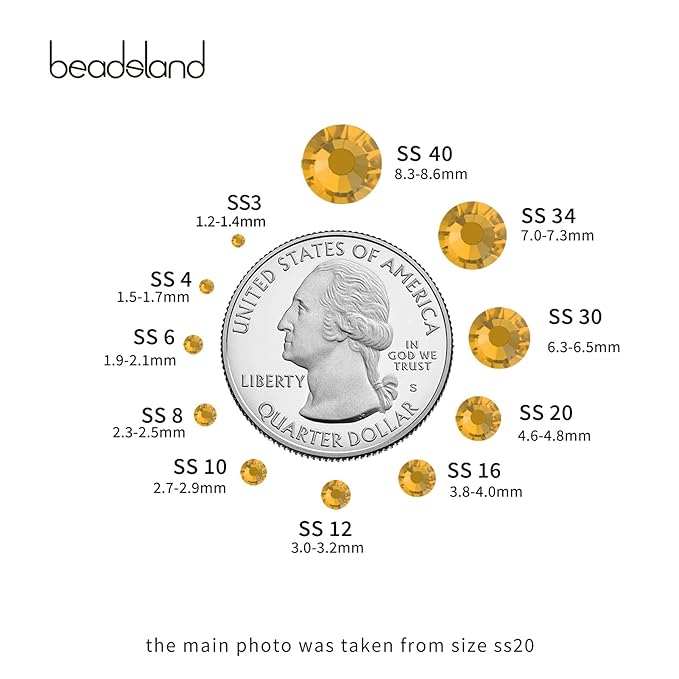 Beadsland Flat Back Crystal Rhinestones Round Gems for Nail Art and Craft Glue Fix, Topaz, 3.0-3.2mm, SS12/1440pcs