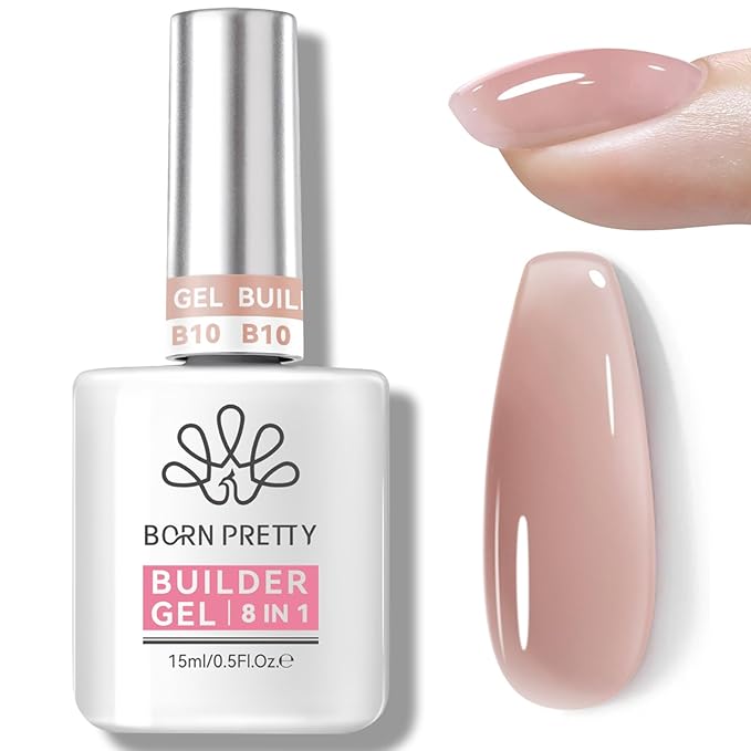Born Pretty Builder Gel for Nails 15ML,8-in-1 Nude Brown Builder Nail Gel,LED Lamp Cured Color Base Gel Polish Coat Strengthener Extension Rhinestone Glue in a Bottle for DIY Home Salon Gifts