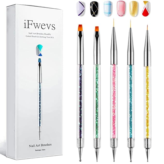 Nail Art Brushes,5pcs Double Ended Brush & Dotting Tool Kit,Including Nail Liner Brush and Nail Dotting Pens for Nail Art Nail Salon
