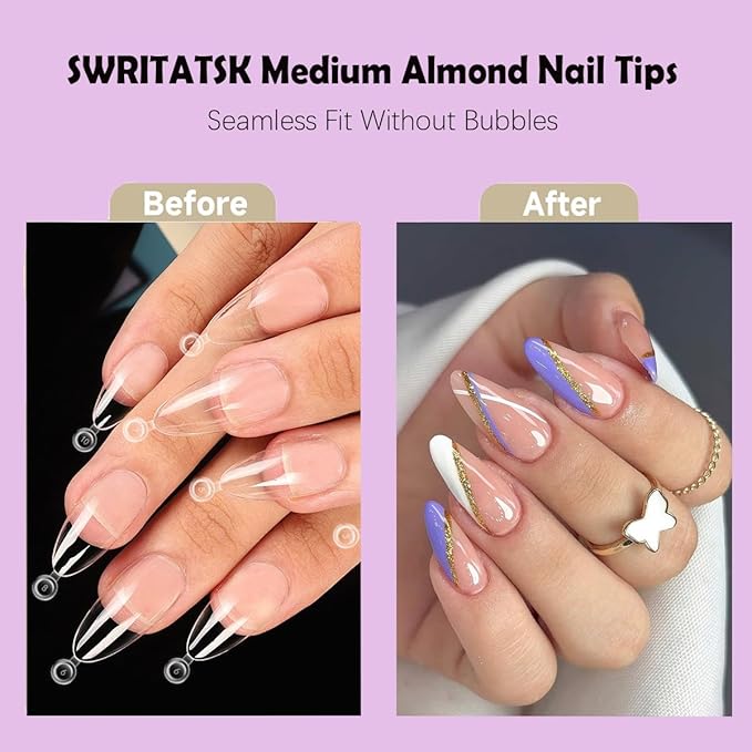 Almond Nail Tips,300PCS Almond Press On Nails Short Fake Nails Tips,Soft Gel Nail Tips Shape Acrylic Nails For Valentines Day Gifts -12 Sizes Acrylic Press On Nail Valentines Gifts for Her