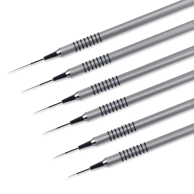Nail Art Liner Brushes，6Pcs liner brush for nails gel Tiny Details, Fine Drawing, Delicate Coloring nail art liner brushes Sizes 5/7/9/11/20/25mm