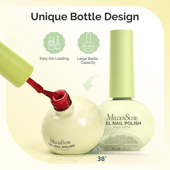 MelodySusie Highly Pigmented Gel Nail Polish, 0.56 Fl Oz Soak Off UV LED Red Gel Polish, Plant-Based Formula, 16.5ml Tilt-and-Stand Bottle, TPO & HEMA Free, Gift for Nail Art at Home & Salon