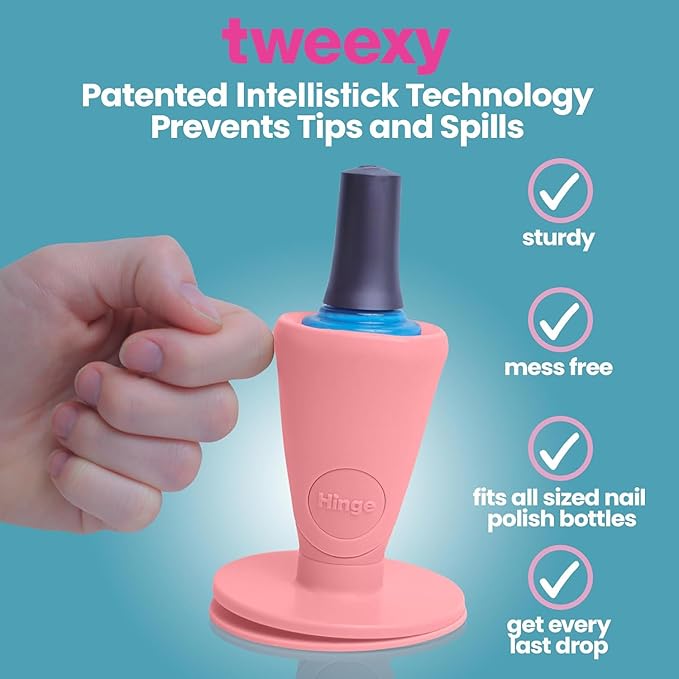 tweexy Hinge Untippable Nail Polish Bottle Holder | Anti-Spill Nail Polish Holder Stand, Tilted, IntelliStick Airlock Suction | Fingernail Painting, Nail Art Tools | Nail Polish Accessories (Blush)