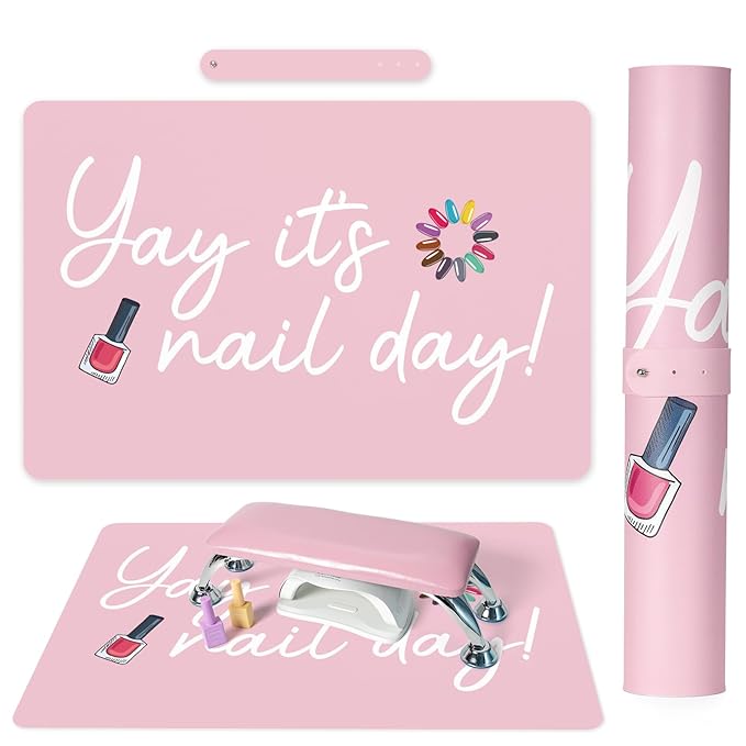 (MAT ONLY)Nail Art Table Mat, Nail Arm Rest Pad for Acrylic Nails, Dual Side PU Leather Nail Art Hand Rest Pillow Mat, Manicure Pad Nail Table Desk Mat for Nails Tech Salon Home Use Yay It's Nail Day