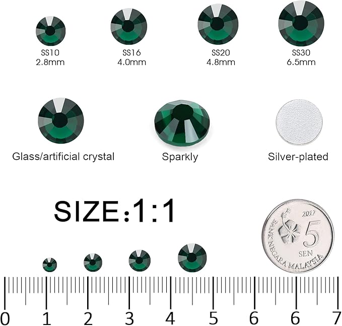 Flatback Rhinestones Bulk, 14400PCS Malachite Green Rhinestones for Clothes DIY Decoration Crafts, Malachite Green, SS10, 2.7-2.9mm