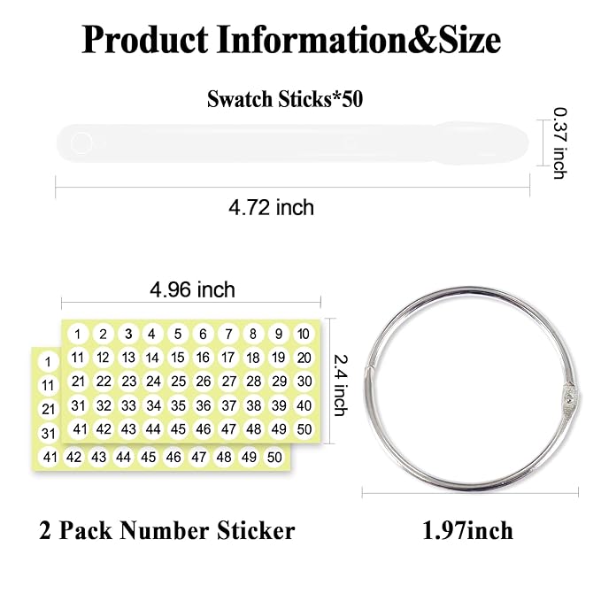 SIUSIO 50 Pcs Oval Nail Swatch Sticks with Metal Split Ring and Numbered Tips - Clear Fan-shaped Color Display for Nail Art Polish Practice