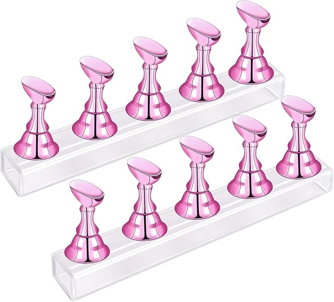 2 Sets Nail Stand for Press on Nails Art Display Practice Fake Nail Tips Holder for Painting Nails Stand Magnetic False Nail Practice Stand for Home DIY Nail Art and Nail Salon, Purple