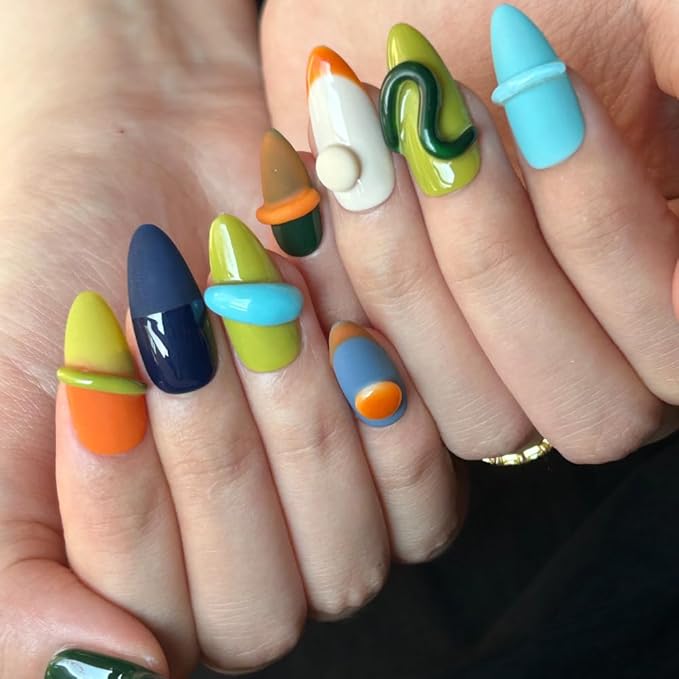 10PCS Handmade Nails Press On Nails Almond Art False Nails Women's Nails Kit,Medium