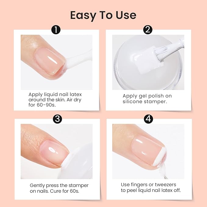 Beetles French Tip Nail Stamp Tool 4Pcs Short Clear Silicone Nails Stamping and Long French Tip Stamper with Nail Scraper Art Tips Printing Stamper Tool Set for Manicure Home DIY Salon