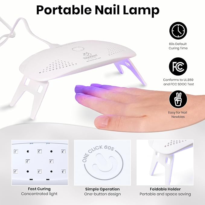 Beetles 2 Colors 8ML White Black Gel Nail Polish Kit with U V Light, 6 Pcs Gel Polish Set Classic DIY Manicure Kit with Base & Top Coat Nail File for Beginners Soak Off Gifts for Women Girls Teens