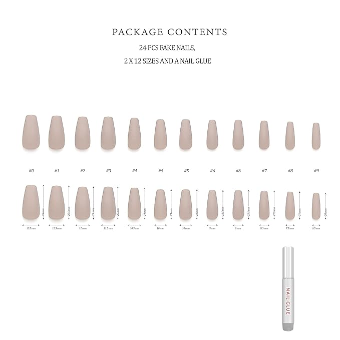 Hypnaughty 24 Pcs Tuscany Nude Matte Luxury Coffin Press-on Nails with Glue (ABS, Nude, Beige, Long)
