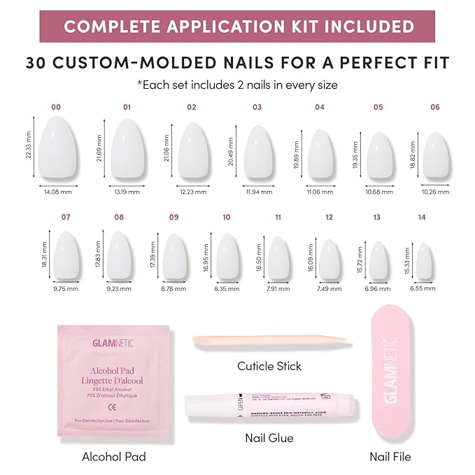 Glamnetic Press On Nails - Milky White | Short Almond White Fake Nails, Salon Quality Milky Nails | 15 Sizes - 30 Nail Kit with Glue