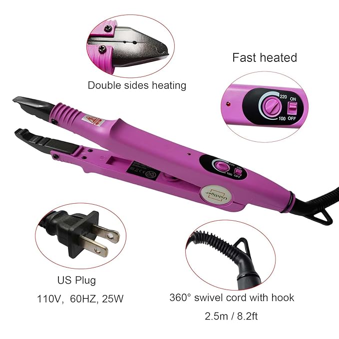 Pro Hair Extension Fusion Tool Iron Connector Heat Up for Seamless Bonding K Tip Extension Tools Hair Clip Designed Salon Use I Tip Women Hairdressing Pink