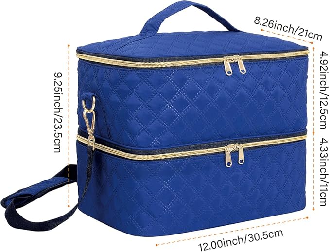 Nail Polish Organizer Case Holds 40 Bottles(15ml/0.5fl.oz) and Nail Lamp, Double Layer Nail Polish Storage with Adjustable Dividers,Portable Carrying Bag for Nail Kit, Manicure Tools Blue