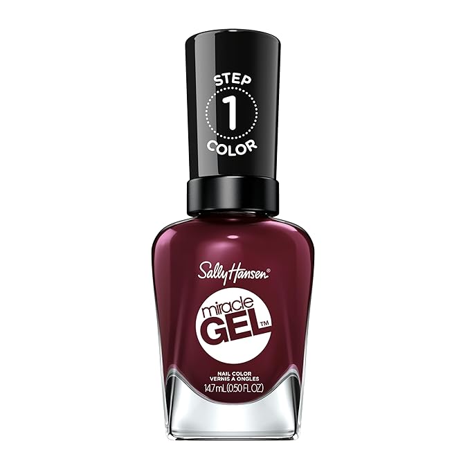 Sally Hansen Miracle Gel Salon Quality Nail Polish | Gel-Like Formula, Two-Step System, No UV Light Needed, Long Lasting | Opaque, Glossy | 479 Wine Stock | Wine Red Nail Color
