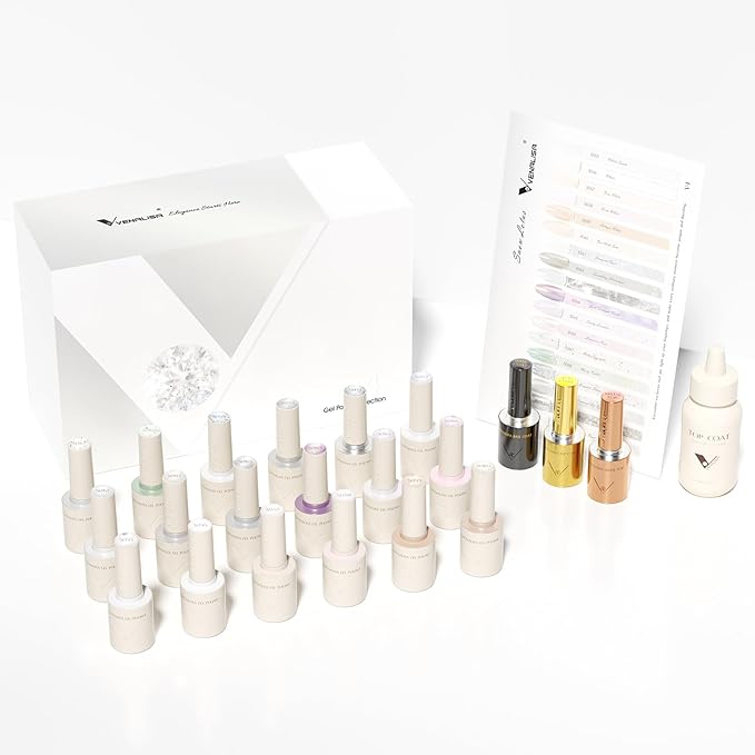 VENALISA V4 Gel Nail Polish Kit of 22 Pcs With Color Display Card Pink Nude White Glitter Cat Eye Gel Polish Set Soak Off Salon Nail Art DIY at Home Manicure