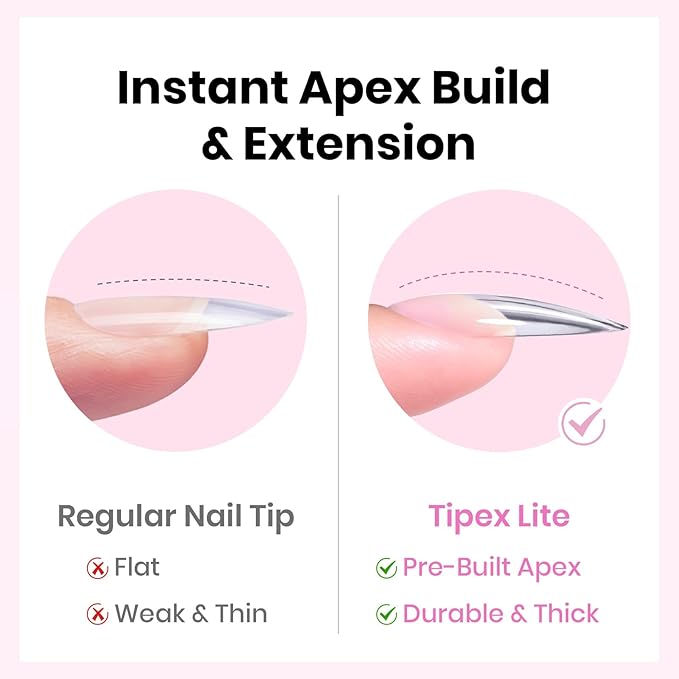Beetles Tipex Lite Nail Tips Kit with Dehydrator & Primer, Medium Stiletto Full Cover Clear Nails 256PCS 16 Sizes, Mini UV Lamp, 20g Solid Nail Glue, Base & Top Coat, All-in-One Nail Starter Kit