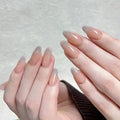 Press-On Nails, Medium-Length Glossy Sheer Nude Ombre Medium-Length Almond False Nails, Showing the Noble Temperament of Women and Girls False Nails - 24 pcs (with Free Tool Kit)