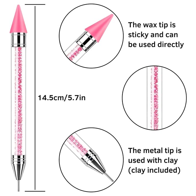 2 Pack Rhinestone Picker Tool Dotting Pen with 6 Wax Tips, Wax Pencil for Rhinestones with Tweezers, Gem Picker Pen Diamond Jewel Applicator, Rhinestone Tools Kit for Bedazzling DIY Nail Art