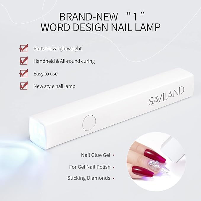 SAVILAND UV Light for Nails: Handheld Gel Lamp for Gel Nails Flash Cure Lamp for LED Nail Lamp Portable Mini Nail Dryer Polish Nail Glue USB Flash Cure Light Home DIY Manicure Art