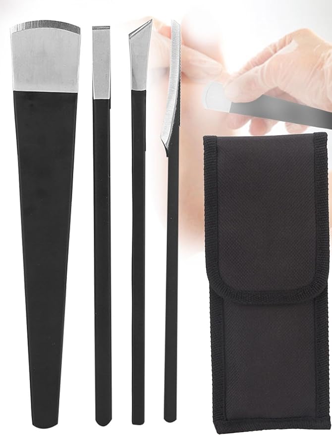 4Pcs Pedicure Knife Set, Ingrown Toenail Knife, Steel Ingrown Toenail Removal Kit, Professional Callus Shaver, Foot Scraper for Dead Skin Corn Remover Tool with Storage Bag