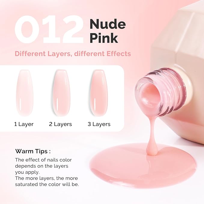 MelodySusie Nude Pink Builder Nail Base Gel for Nails Thickening, Soak Off UV Extension Gel, Rhinestone Nail Glue for Nail Art Design Salon DIY Manicure at Home Gift for Women-012