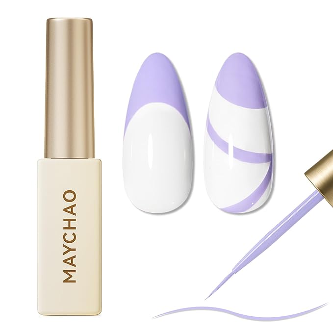 MAYCHAO Purple Swirl Gel Liner Nail Art Polish, 8ml Spring Summer Pastel Purple Gel Color Built-in Thin Brush, UV Light Cure for French Nail Tips DIY Manicure at Home Salon