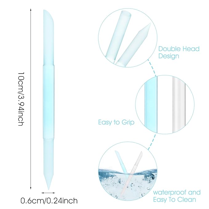 Sibba Cuticle Pusher Glass Cuticle Remover Tool Double Sided Cuticle Trimmer Manicure Stick Professional Precision Filing Abrasive Surface Nail Salons Set for Women Girls (2pcs (Transparent,Blue)