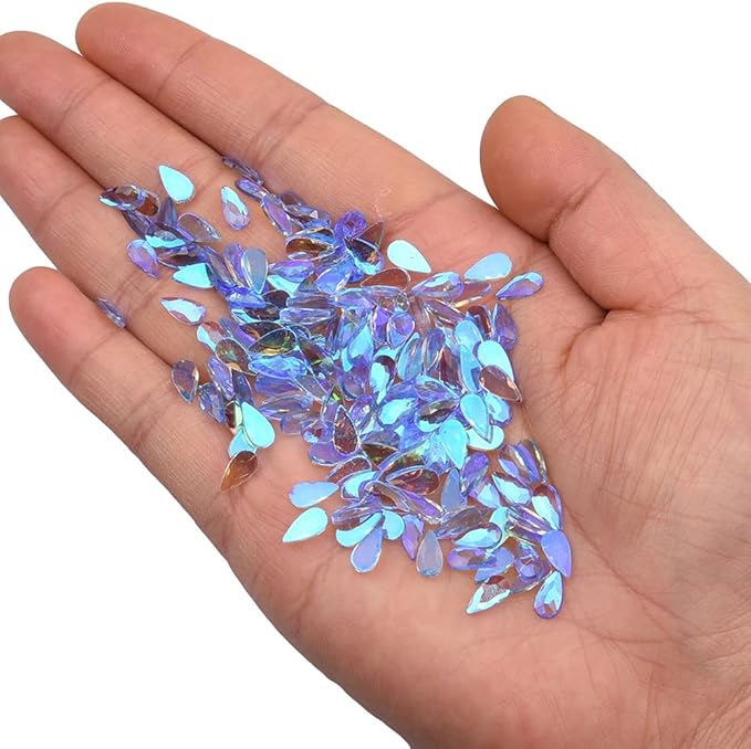 100pcs Aurora Blue ab Nail Art Rhinestones 10 Shapes Small Flatback Stones Mix Heart Butterfly Shaped Crystals Charms Accessory for Nail Decor Bulk Pack