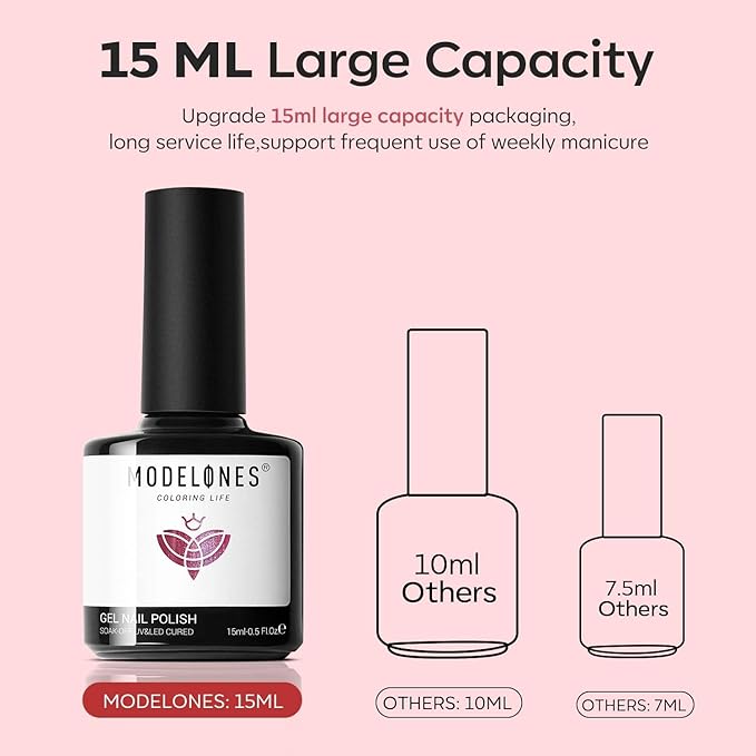 modelones Glitter Gel Nail Polish Pastel Burgundy Red Gel Nail Polish Soak-Off UV Gel Polish - 28+ Days Long-Lasting Salon-Quality Nail Art for Spring & DIY Manicure & Gift 15ML