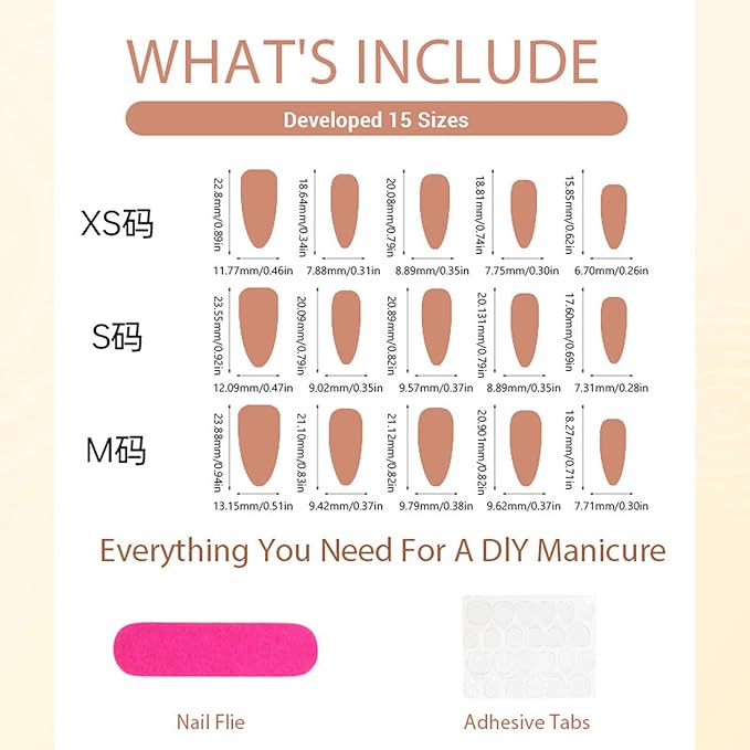 30Pcs Handmade Press on Nails Medium Almond Fake Nails, French Tips False Nails with 3D Maple Leaf Flowers Rhinestone Designs Reusable Full Cover Acrylic Nail for Women DIY Manicure