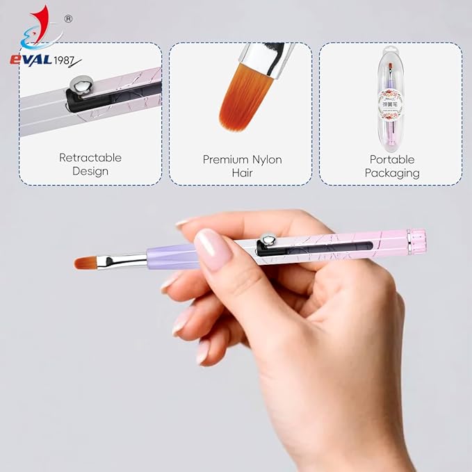 Nail Art Brushes Set, YIHUALE Push Contact Builder Nail Extension Gel Brush, Gel Polish Art Design Pen Painting Tools, Nail Art Liner Brush and Dotting Pen for Salon, DIY (Pink+purple, 1PCS)