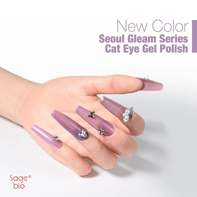 Cat Eye Gel Nail Polish 15ml Amethyst Glow, Magnetic Shimmer Glass Bead Effect, UV LED Soak Off Nail Gel, Ideal for DIY Home Use