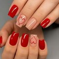 Red Press on Nails Medium Square Fake Nails Wine Red Heart False Nails Glossy Solid Color Glue on Nail Valentine's Day Acrylic Nails for Women Manicure 24Pcs