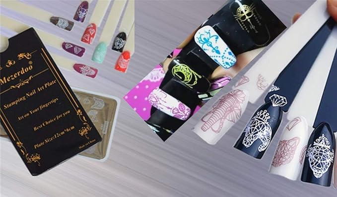 8Pcs Pendant Star Nail Plates Geometry Line Cattle Nail Stamp Template Image + Nail Art Stamp Plate Stamping Plates Holder Storage Bag Cases Stamp Organizer