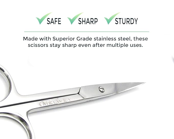 Eyebrow Scissors & Small Cuticle Scissors, 3.7 Inches – Curved Blade Manicure TSA Scissors, Stainless Steel for Eyelashes, Facial Hair, Pubic Hair, Men’s Moustache & Beard