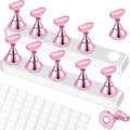 2 Set Nail Stand,Nail Holder Stand with 100 Pcs Double Sided Tape,Press on Nail Stand,Nail Practice Hand,Nail Holder for Painting Nails,for Nail Art Display,Home DIY Beginner Salon Supplies(Pink)