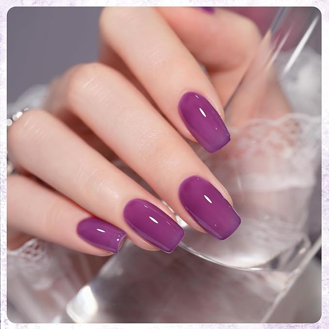 GAOY Jelly Purple Gel Nail Polish Set, 6 Transparent White Pink Colors, UV Light Cure Gel Polish for Salon and Nail Art DIY at Home