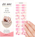 Flower Semi Cured Gel Nail Strips - 20Pcs Pink French UV Gel Nail Wraps with Colorful Floral Design, Long Lasting Salon-Quality Stickers, Includes Nails File & Wooden Stick - UV/LED Lamp Required