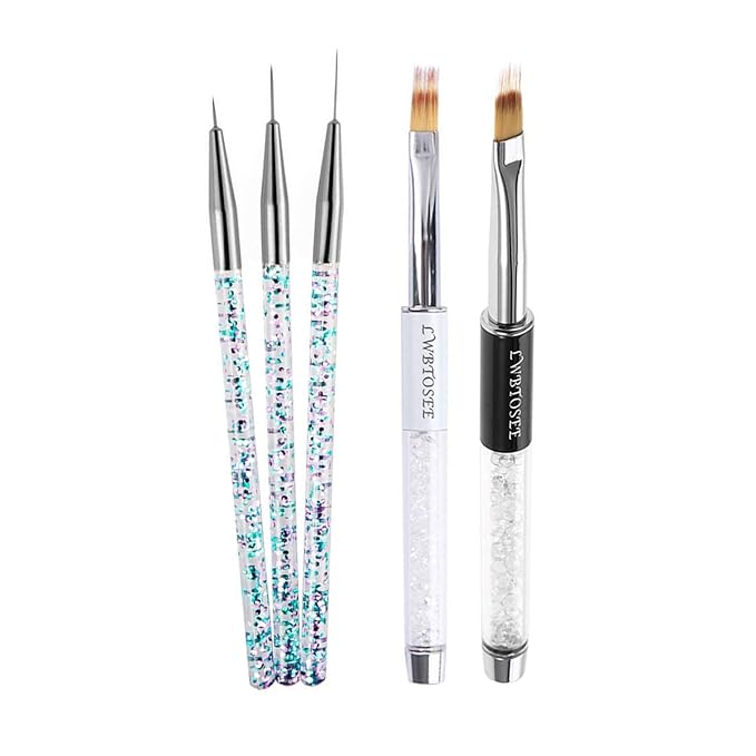 LWBTOSEE 5Pcs Acrylic Nail Drawing Pen Nail Art Dotting Pen Acrylic Drawing Liner Flower Brush Rhinestone Crystal UV Gel Painting Manicure Tool?Silver?