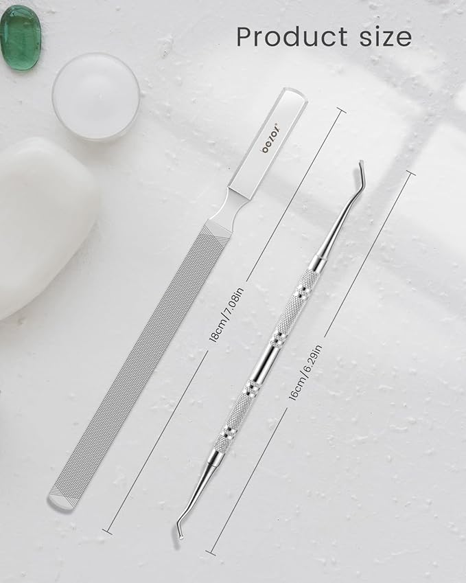 BEZOX Long Metal Nail File, Stainless Steel Fingernail File for Thick and Fungal Nails with Dual-Ended Toenail Lifter – The Ultimate Manicure & Pedicure Tool for Men and Women’s Nail Care - Silver