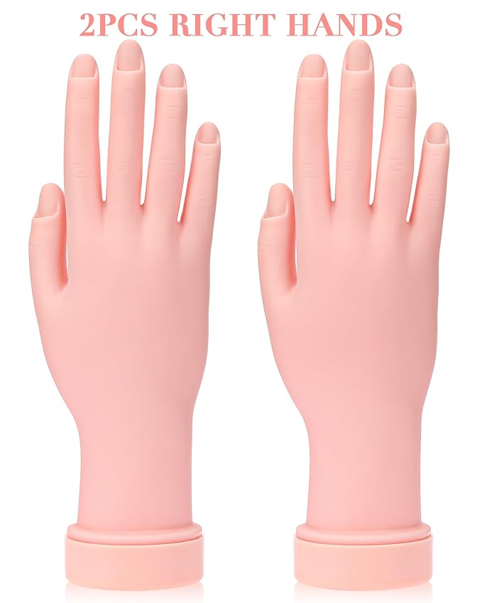 2 Pack Practice Hand for Acrylic Nails Soft Touch Mannequin Hand for Nails, Flexible and Bendable Fake Hand for Nails for Nail Art Beginners