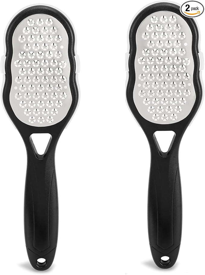 2 Pcs Foot Files with Skin Catcher, Stainless Steel Foot Rasp Callus Remover Pedicure Feet Grater Foot Scrubber Dead Skin Remover for Feet