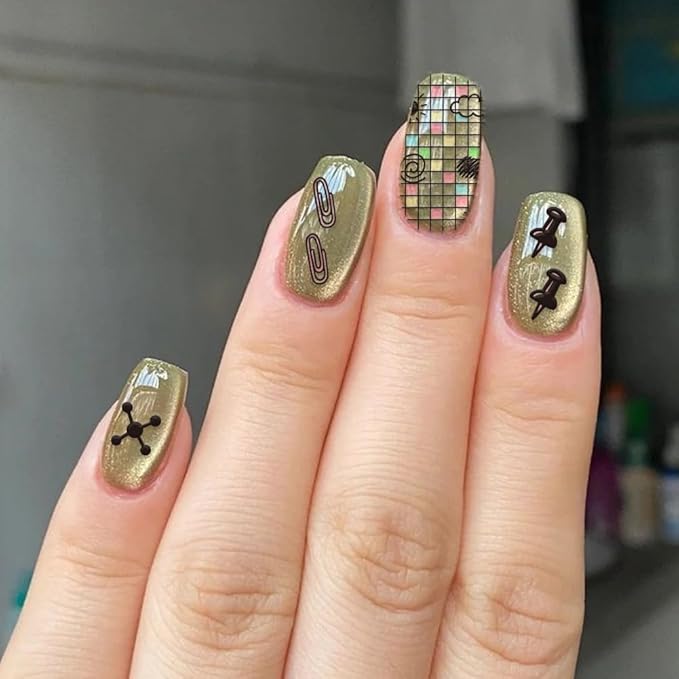 PH PandaHall 3pcs Stationery Nail Stamping Plates Pen Ruler Nails Art Stencils Notebook Scissors Manicures Art Templates Book Study Nails Image Plates for Women DIY Manicure Salon Printing Design