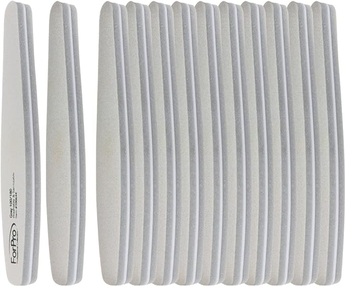 ForPro Professional Collection Expert Sponge Board, 100/180 Grit, Double-Sided Nail Board, 7” L x 1.25” W, 12-Count