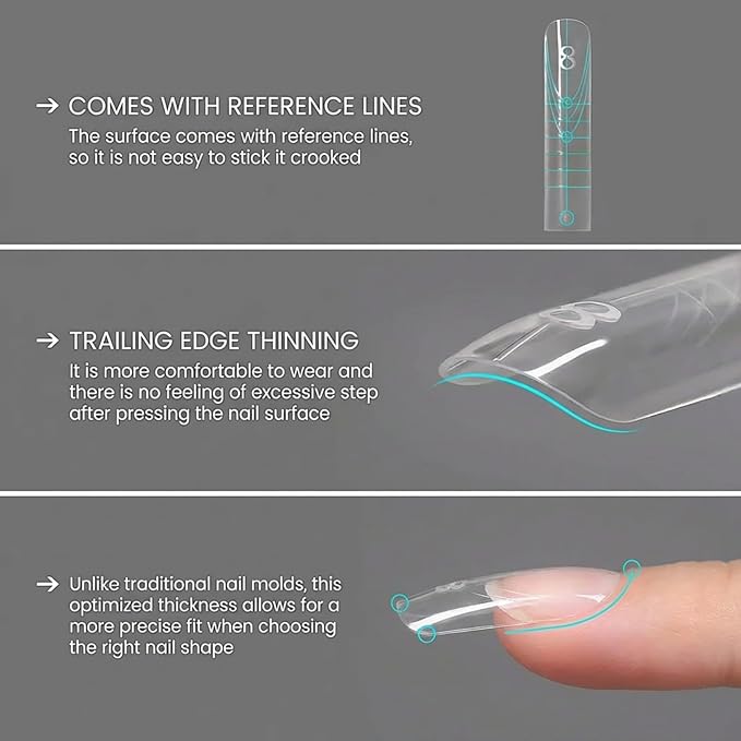 Nail Dual Forms 240Pcs Coffin - Long Nail Extension Molds for Polygel Builder Gel Professional Nail Art Kit 15 Sizes | Glirops