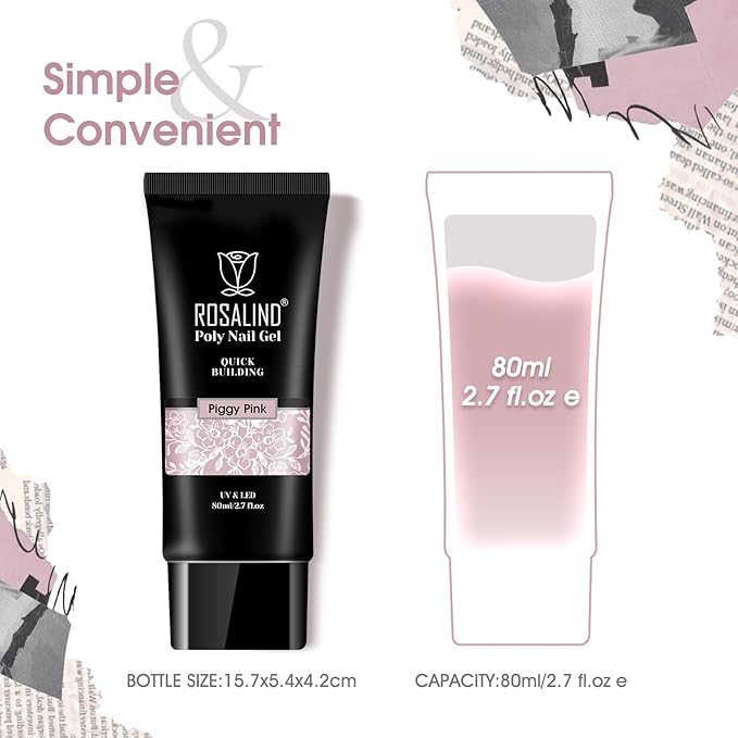 ROSALIND Light Purple Poly Extension Gel, 80ml/2.7 oz Gray Pink Poly Nail Gel Building Enhancement for Nail Art Decoration, Fall Colors Nail Thickening Extension Easy to DIY Use at Home Need UV Lamp