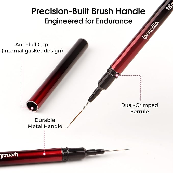 Nail Art Brushes, 6 Pcs Nail Liner Brushes for Nails, Nail Brushes for Nail Art Lines, Details, Edge and Plaid, Nail Design Brushes, Thin Nail Art Brushes Sizes 6/9/12/15/18/25 mm, Black