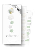 ohora Semi Cured Gel Pedi Strips (P Komorebi) - Green, White, Works with Any UV/LED Lamps, Salon-Quality, Long Lasting, Easy to Apply & Remove - Includes 2 Prep Pads, Nail File & Wooden Stick